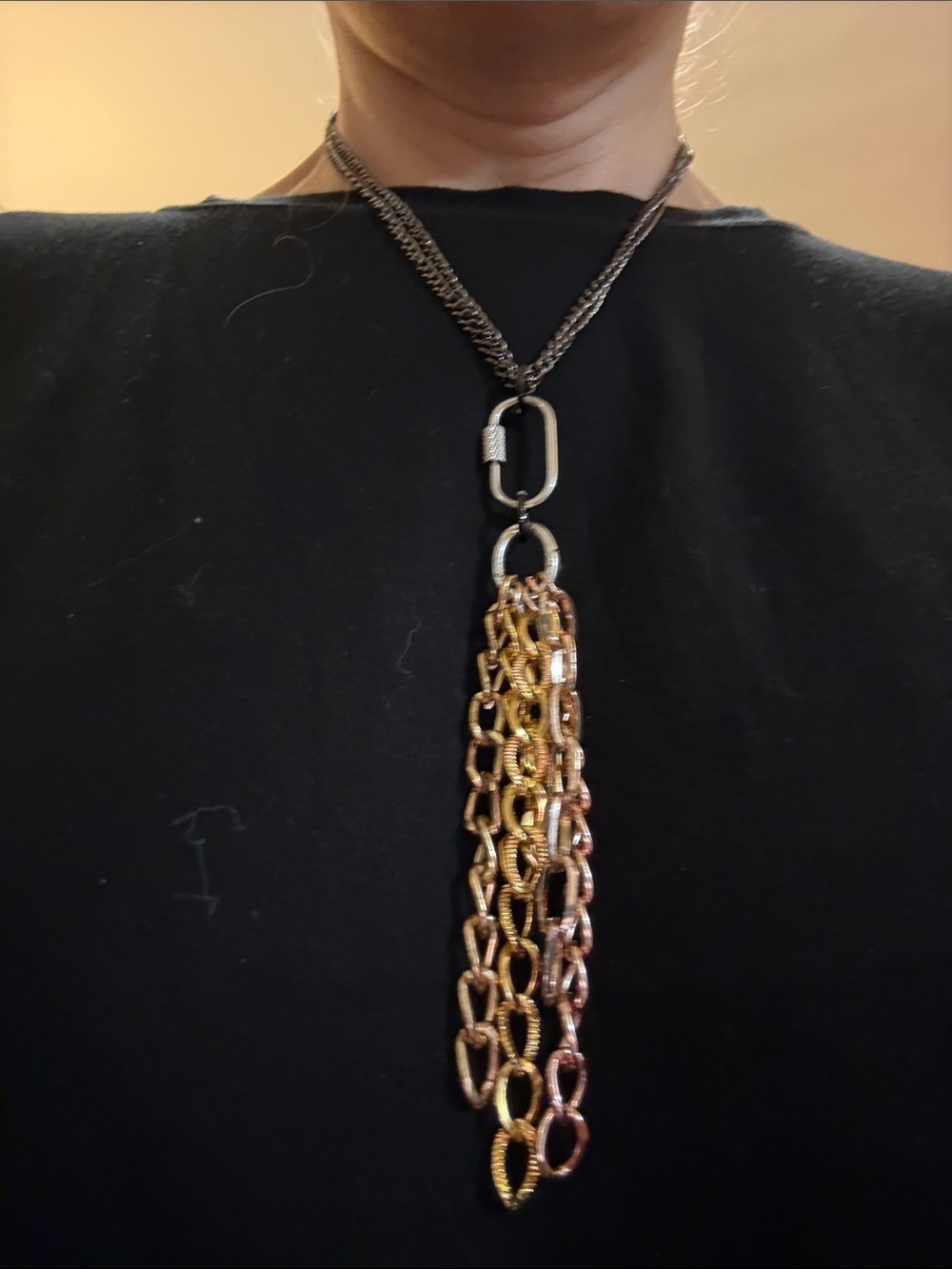 Hand-Crafted Mixed Metal Carabiner Chain Tassel Necklace - Unbranded